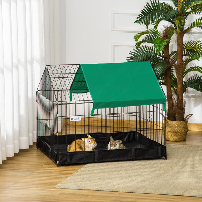 Jaula para Animales Pequeños Parque para Mascotas con 2 Puertas Toldo y Base con Tela Oxford Impermeable para Interior y Exterior 90x75x75 cm Negro y Verde