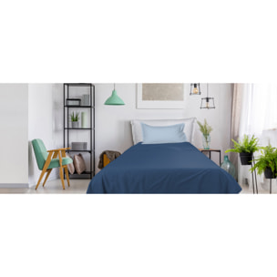 UNO CASA DESIGN Completo Letto Bice 25 Bicolor in Puro Cotone_Una piazza e mezza_azzurro