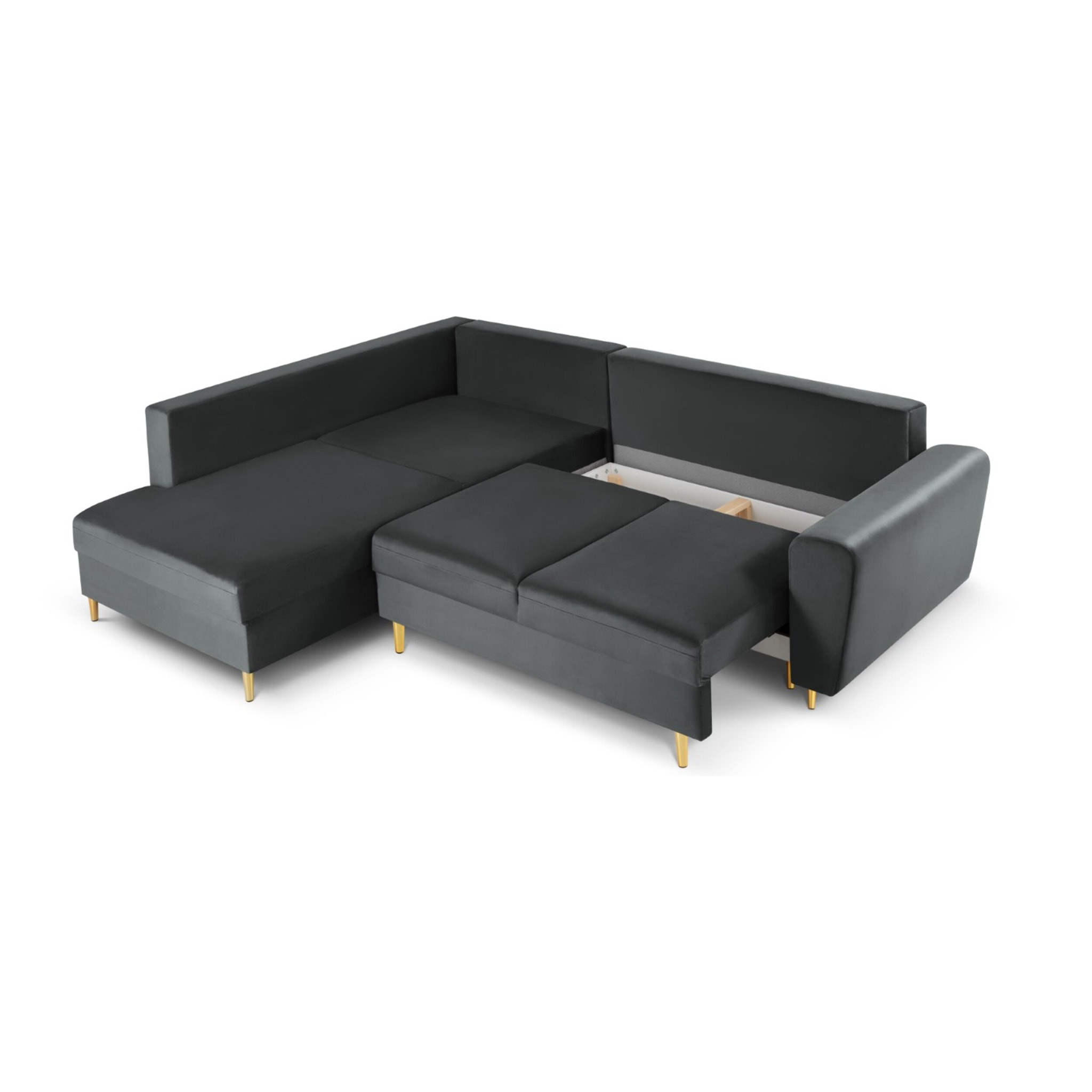 Canapé d'angle gauche convertible avec coffre de rangement "Kyoto" 5 places en velours gris foncé