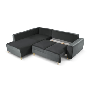 Canapé d'angle gauche convertible avec coffre de rangement "Kyoto" 5 places en velours gris foncé