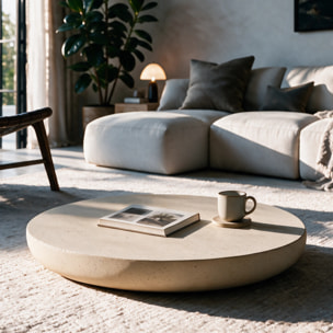 Table basse ronde beige en fibre d'argile effet béton D100 cm - Milos
