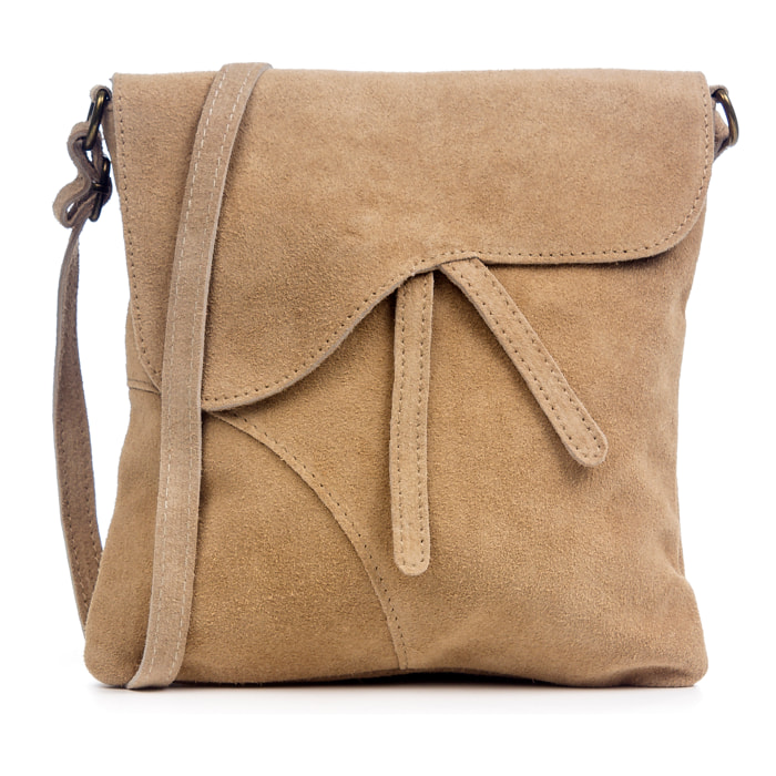 FIRENZE ARTEGIANI Borsa a Spalla da Donna Ulfa Vera Pelle Scamosciata Made in Italy 24x2x24 Cm. Colore: Tortora