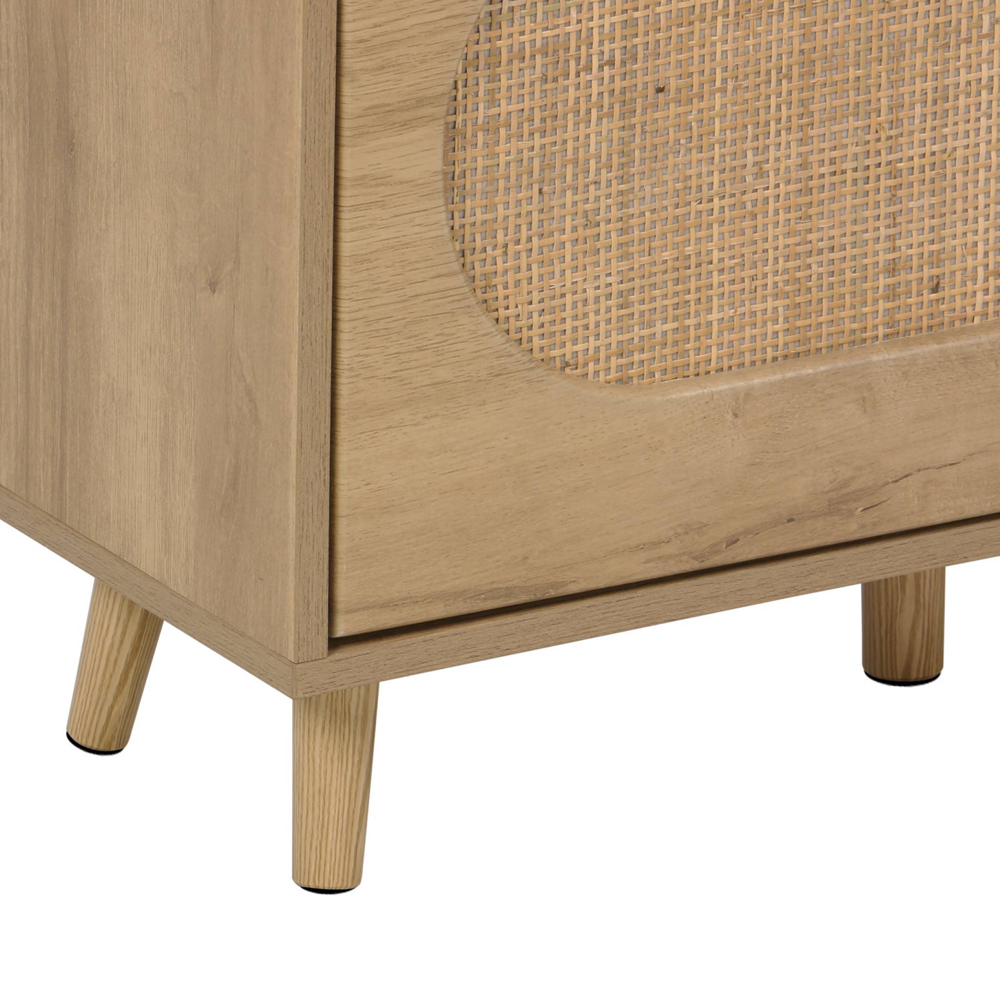 Meuble à chaussures décor bois et cannage 3 tiroirs. poignées en métal - L 75 x P 26 x H 131 cm - Eva