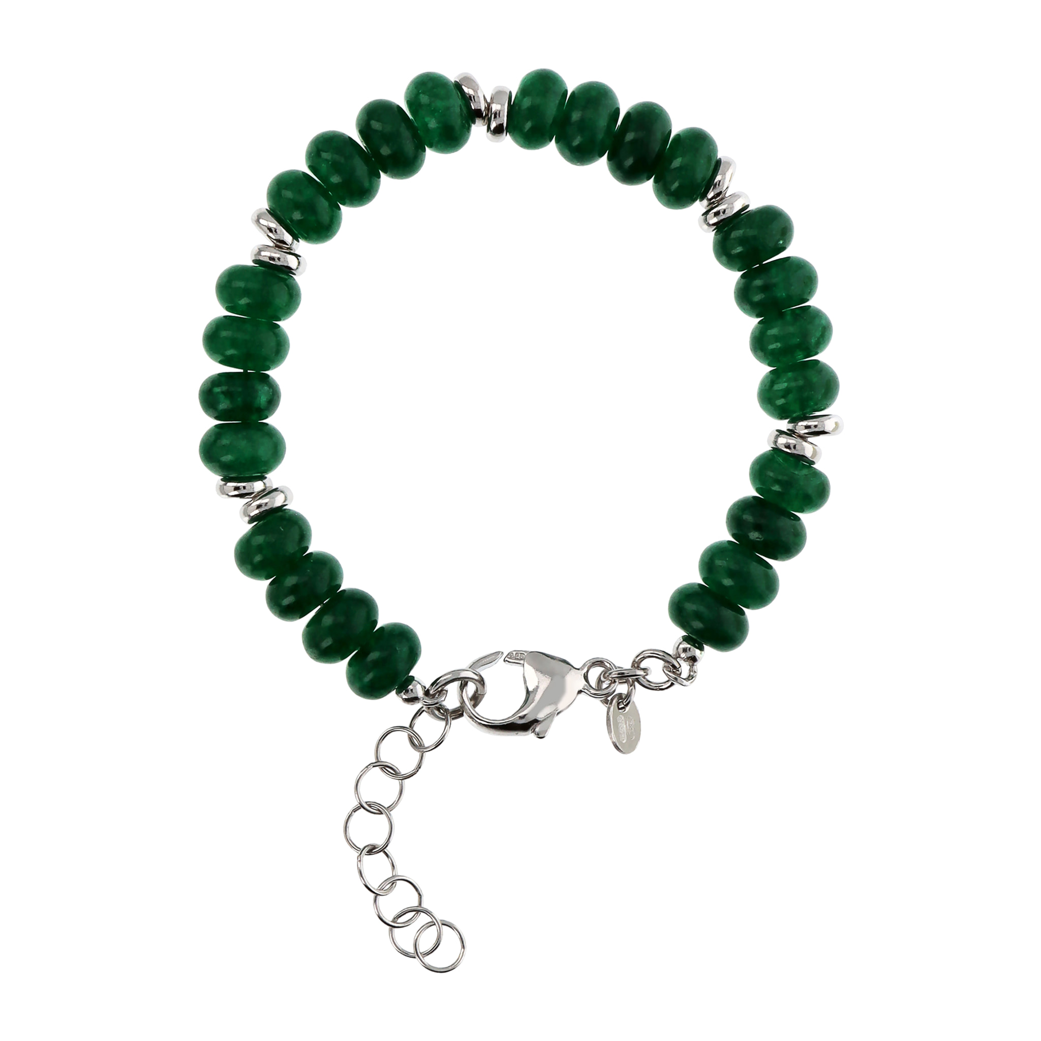 Bracciale di Rondelle Argentate e in Pietra Naturale Quarzite Verde in Argento 925 placcato Rodio