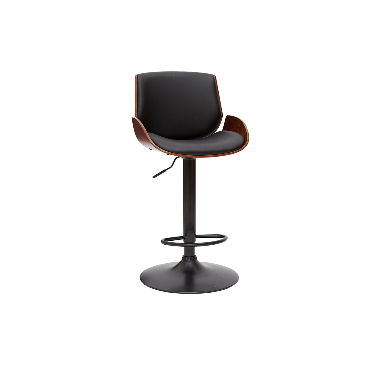 Tabouret de bar relevable noir et bois foncé VESPER