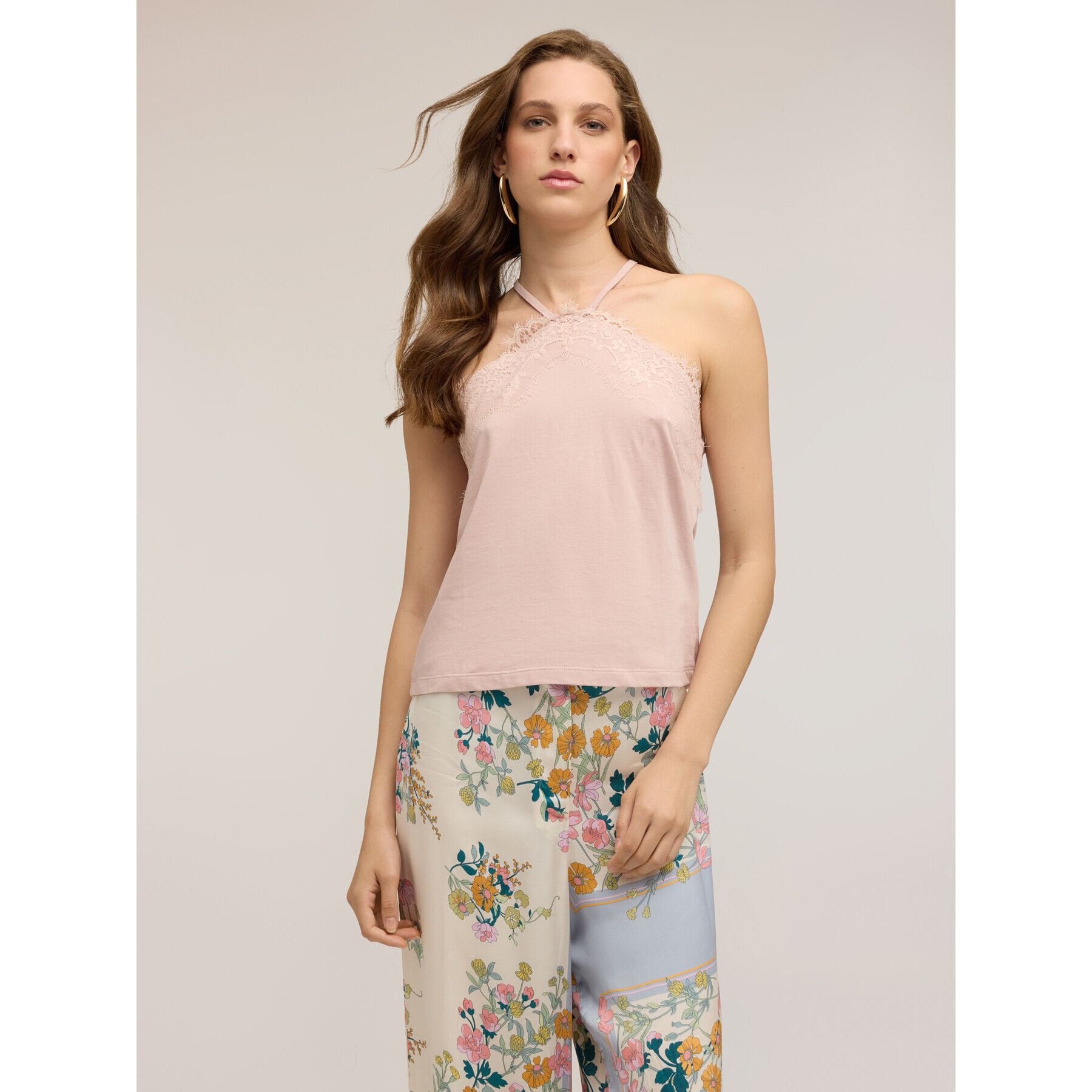 Motivi - Top halter neck con inserti in pizzo - Rosa