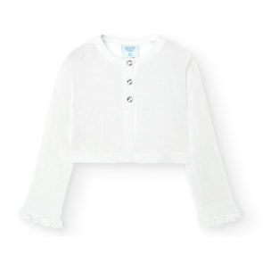 Chaqueta tricotosa niña, algodón, lisa, blanco, mangas