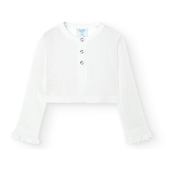 Chaqueta tricotosa niña, algodón, lisa, blanco, mangas