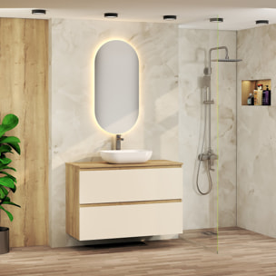 Ensemble de Salle de Bain Nia | Meuble Suspendu | 100 cm Glacier | Deux Tiroirs |Lavabo sur Plan | Miroir non inclus | Meuble Monté | Alday