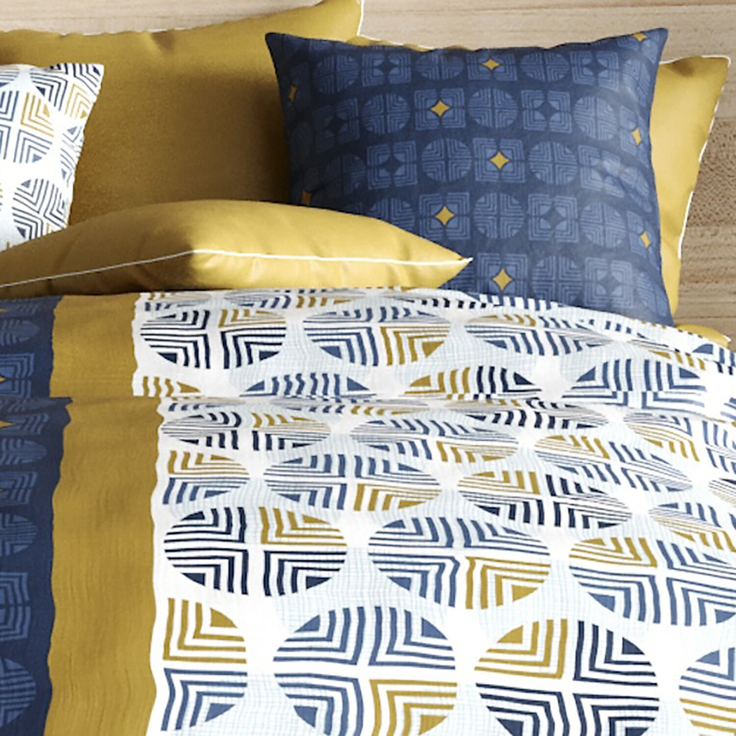 Parure housse de couette imprimé 100% coton - sirius - bleu