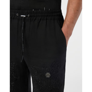 PHILIPP PLEIN Embroidered Linen Bowling Shorts Tattoo Strass