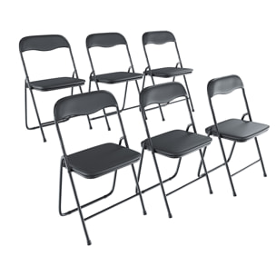 Set 6 Sedia Pieghevole Slim Opaca Metallo Sedie Salvaspazio Ufficio Casa Campeggio Salotto Cucina Ecopelle Comoda Seduta Imbottita 78x44x44 cm Nero