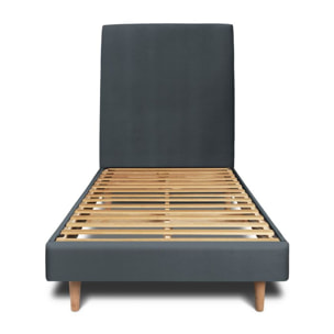 Lit avec tête de lit tapissée velours et sommier kit Ep14