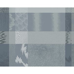 Set pur coton motif jacquard bleu gris Mille matieres orage