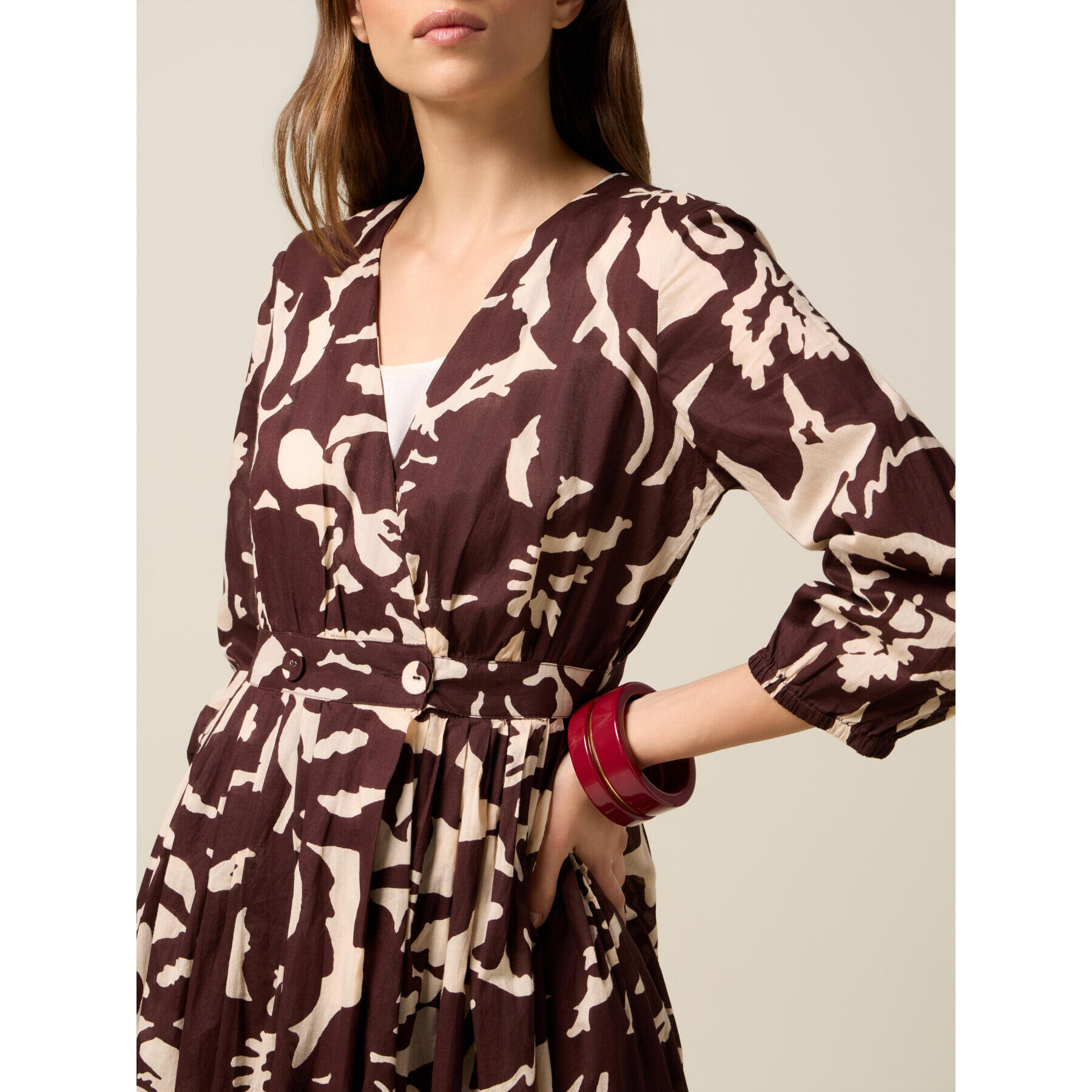 Oltre - Camisa midi de algodón estampada - Marrón