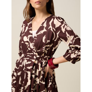 Oltre - Camisa midi de algodón estampada - Marrón