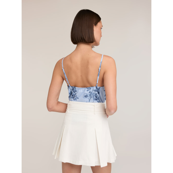 Motivi - Top a righe con pizzo e stampa floreale - Azzurro