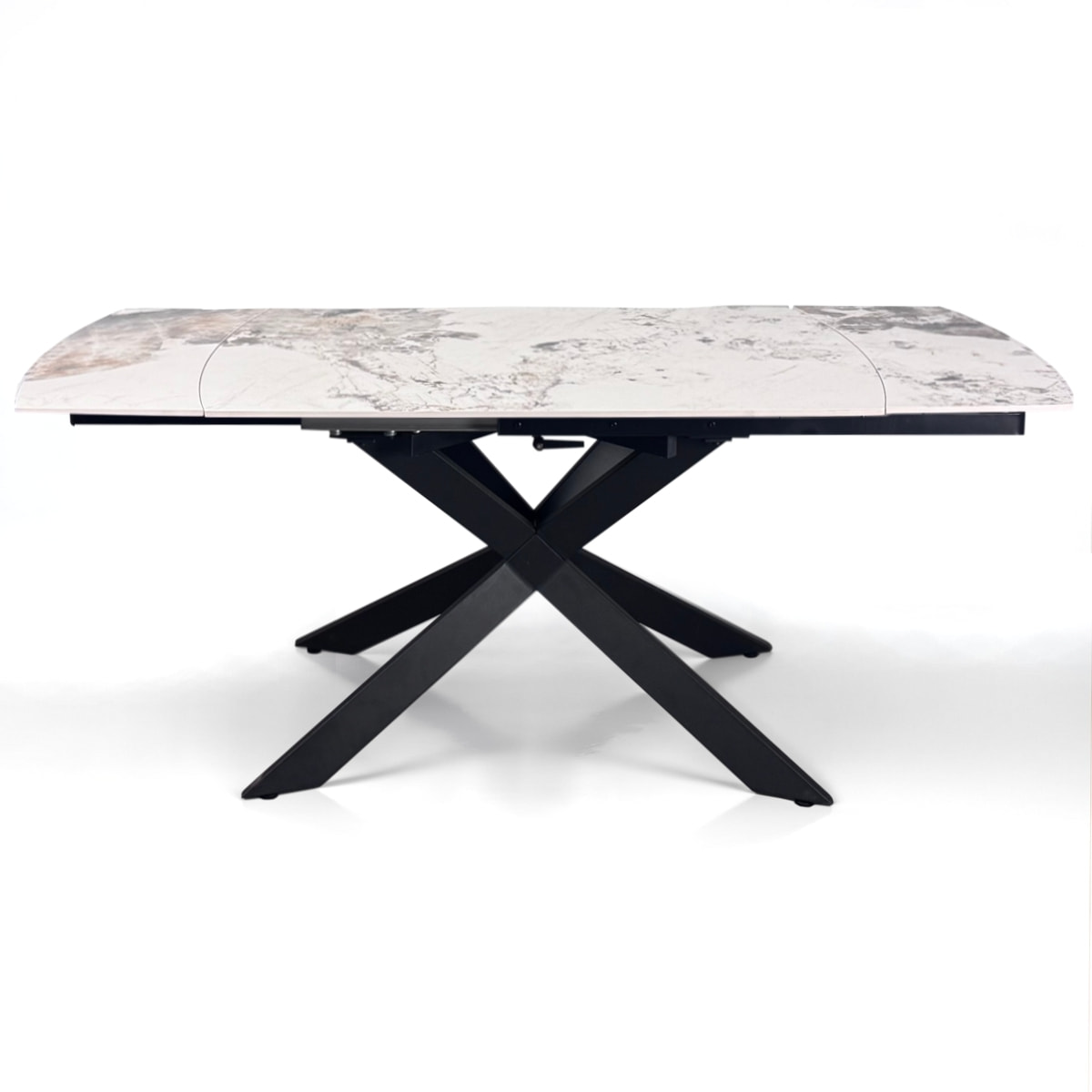 Table à manger ovale extensible Tomasucci GEMY SPIN 120, en céramique, marbre onyx, noir, 120/179 × 80 × 74,5 cm