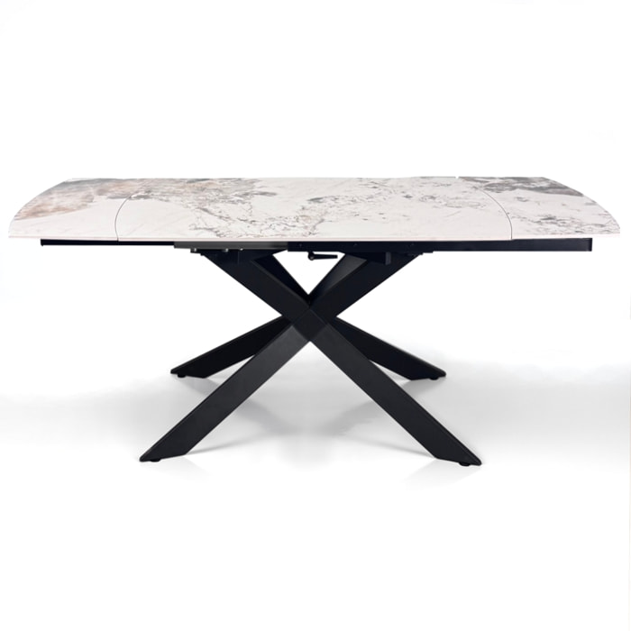 Table à manger ovale extensible Tomasucci GEMY SPIN 120, en céramique, marbre onyx, noir, 120/179 × 80 × 74,5 cm
