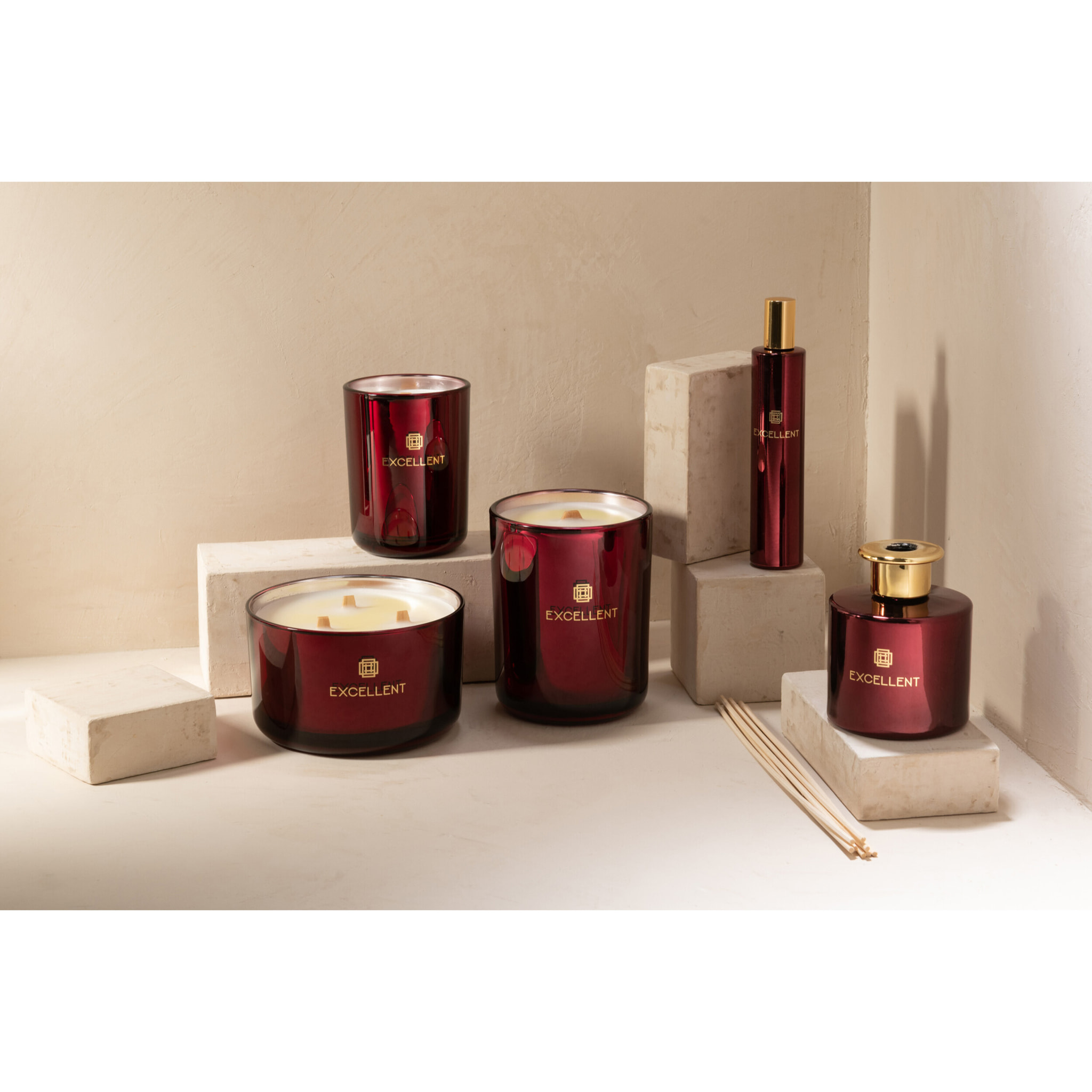 J-Line Bâtonnets parfumés Excellent - Rose Champagne - verre - rouge
