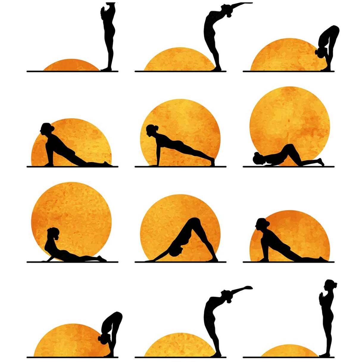 Affiche graphique Yoga sun Affiche + cadre en bois - Noir