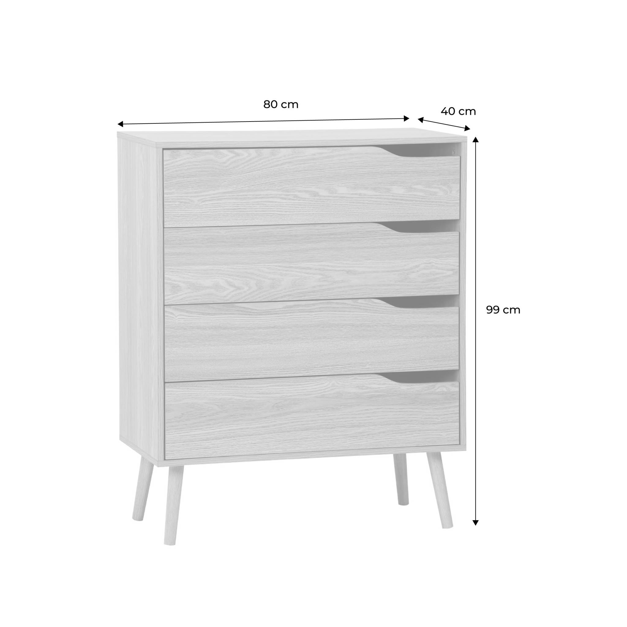 Commode effet frêne. 4 tiroirs. pieds en pin massif