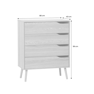 Commode effet frêne. 4 tiroirs. pieds en pin massif