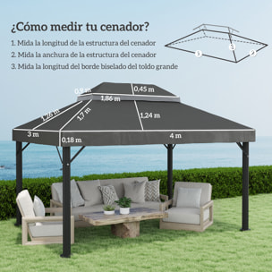 Techo de Repuesto para Cenador, 4x3 m, Cubierta de Repuesto con Techo Doble, Orificios de Drenaje y Protección UPF30+, SOLO Toldo de Recambio para Pabellón Gazebo, Gris Oscuro