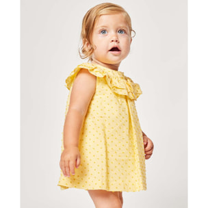 VESTIDO CON CUELLO VOLANTE EN CUELLO Y LAZO PLUMETI AMARILLO