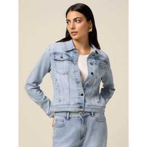 Oltre - Giubbotto denim con micro cristalli - Azzurro