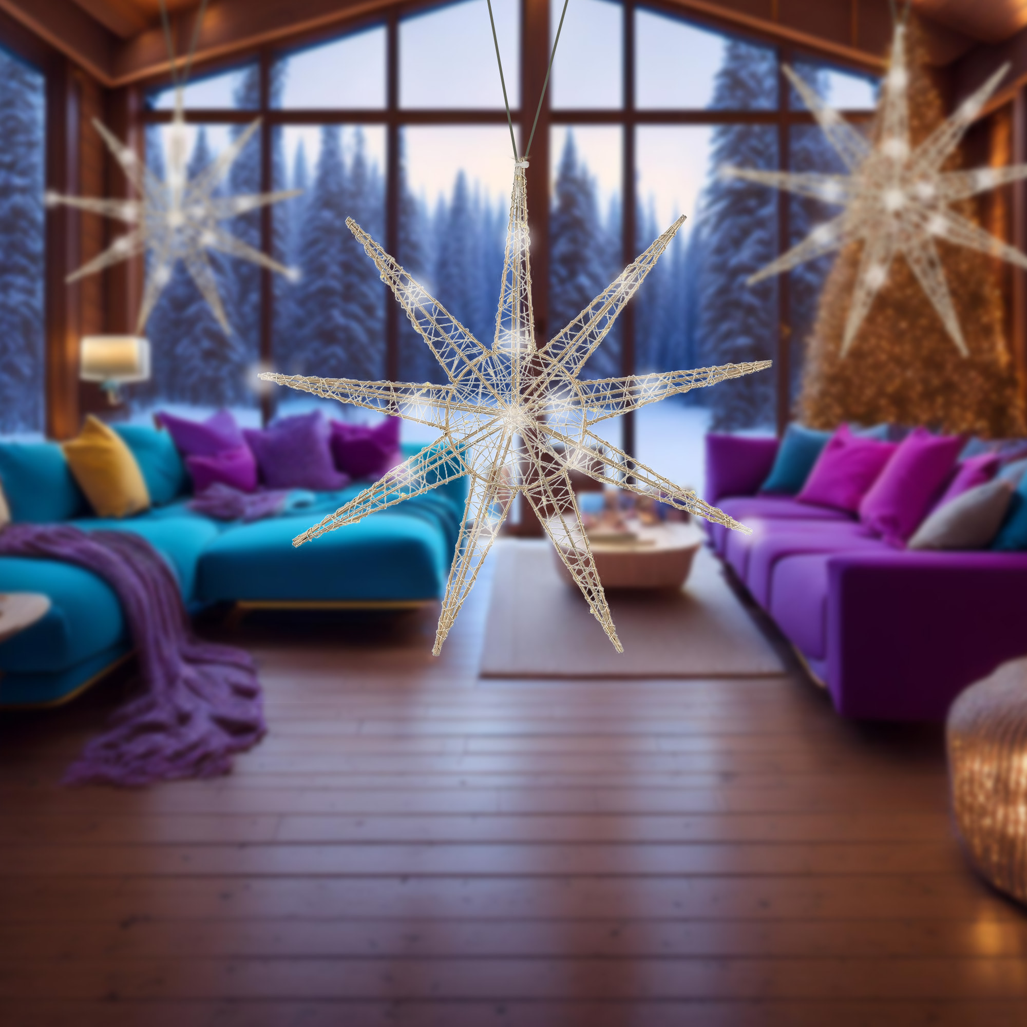 estrella de alambre led colgante con 20 luces led decorativa 30x7x0cm