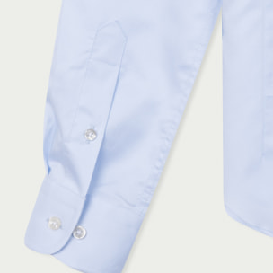 Camicia Uomo 1 Bottone Italiano Slim Satin Unito Celeste