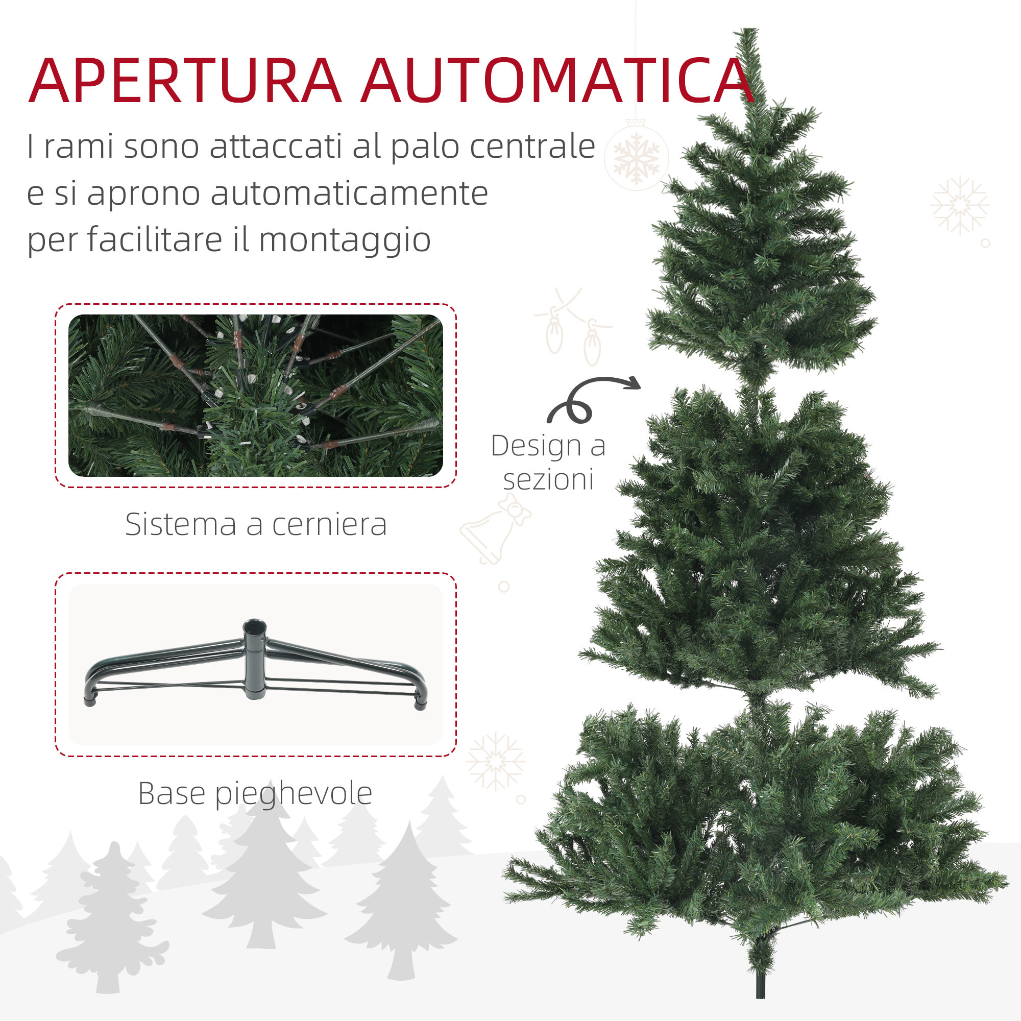 HOMCOM Albero di Natale Artificiale Ø110 x180 cm con 1000 Rami in Acciaio e Plastica Verde