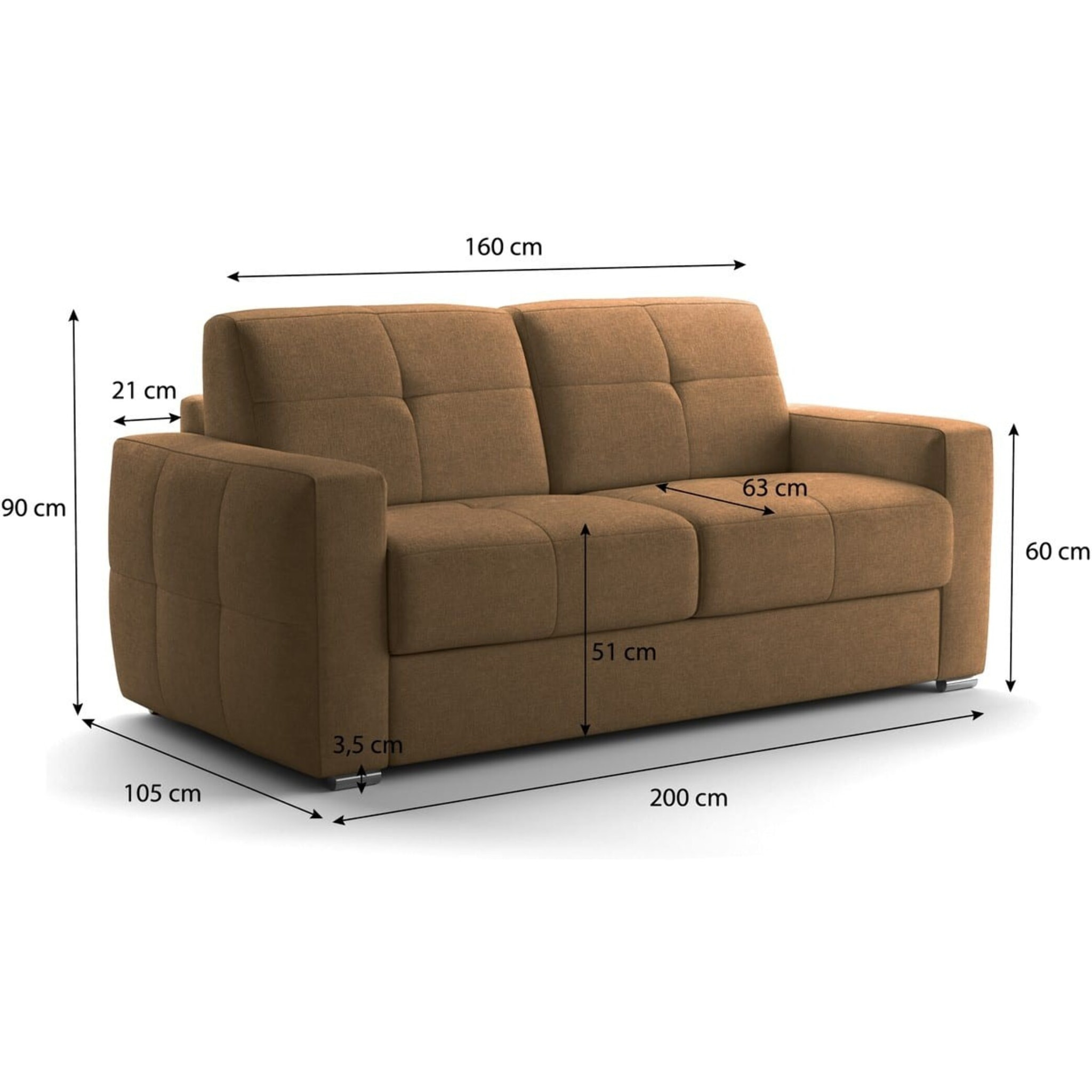 Canapé capitonné convertible 3 places en tissu chenille - ouverture express - CASSIAN