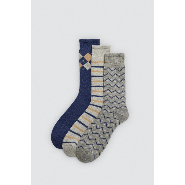 Confezione da 3 calzini in angora con polsini anti-pressione e stampa geometrica