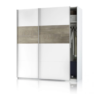 Armario Brike 180 2 puertas correderas Blanco Artik (Blanco Mate) – Roble Alaska