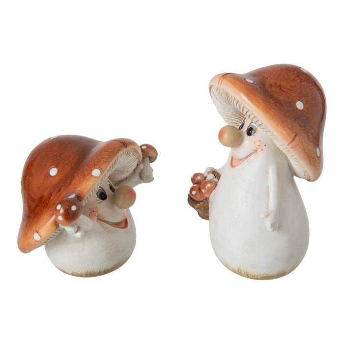J-Line Champignon - polyrésine - marron/blanc - large - assortiment de 2
