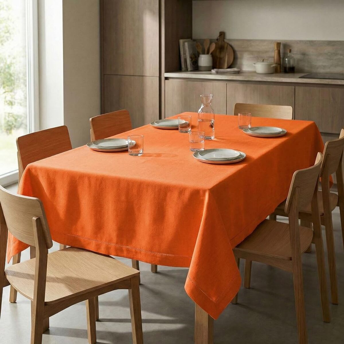 Tovaglia in cotone ajour elegante e raffinata, tessuto morbido e resistente, ideale per tavola quotidiana e occasioni formali, design versatile e curato, facile da lavare e stirare, certificata sicura per uso alimentare