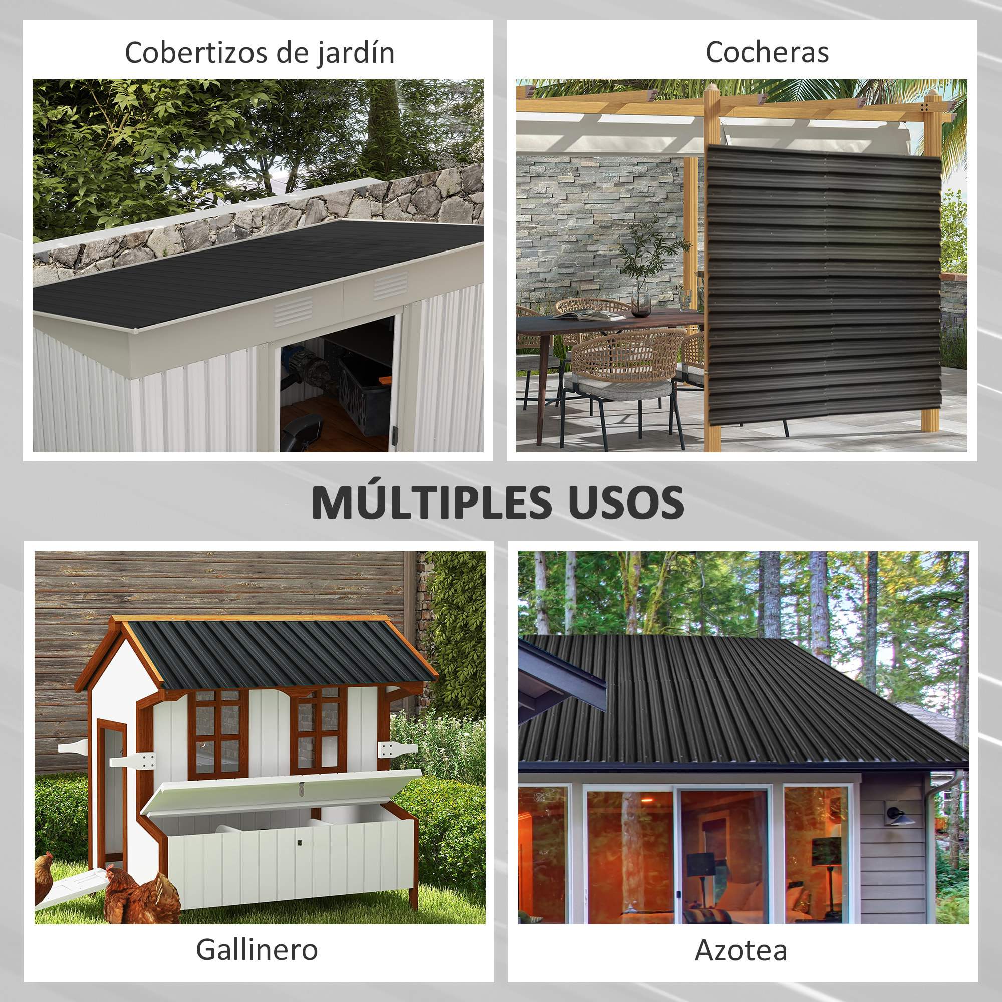 Juego de 12 Paneles para Tejado de Acero Galvanizado Chapas Perfiladas de Techo 7m² para Caseta de Herramientas Cobertizo Exterior 129x45cm Gris Oscuro