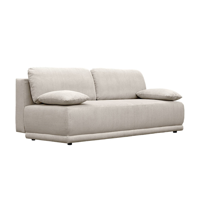 Banquette convertible 3 places velours côtelé greige avec coffre de rangement - L 192 x P 100 x H 81cm -Nelson