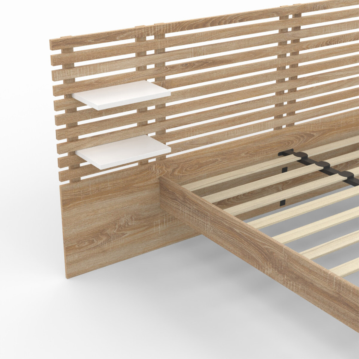 Lit Rosalia 140x190cm tête de lit tasseaux et tablettes