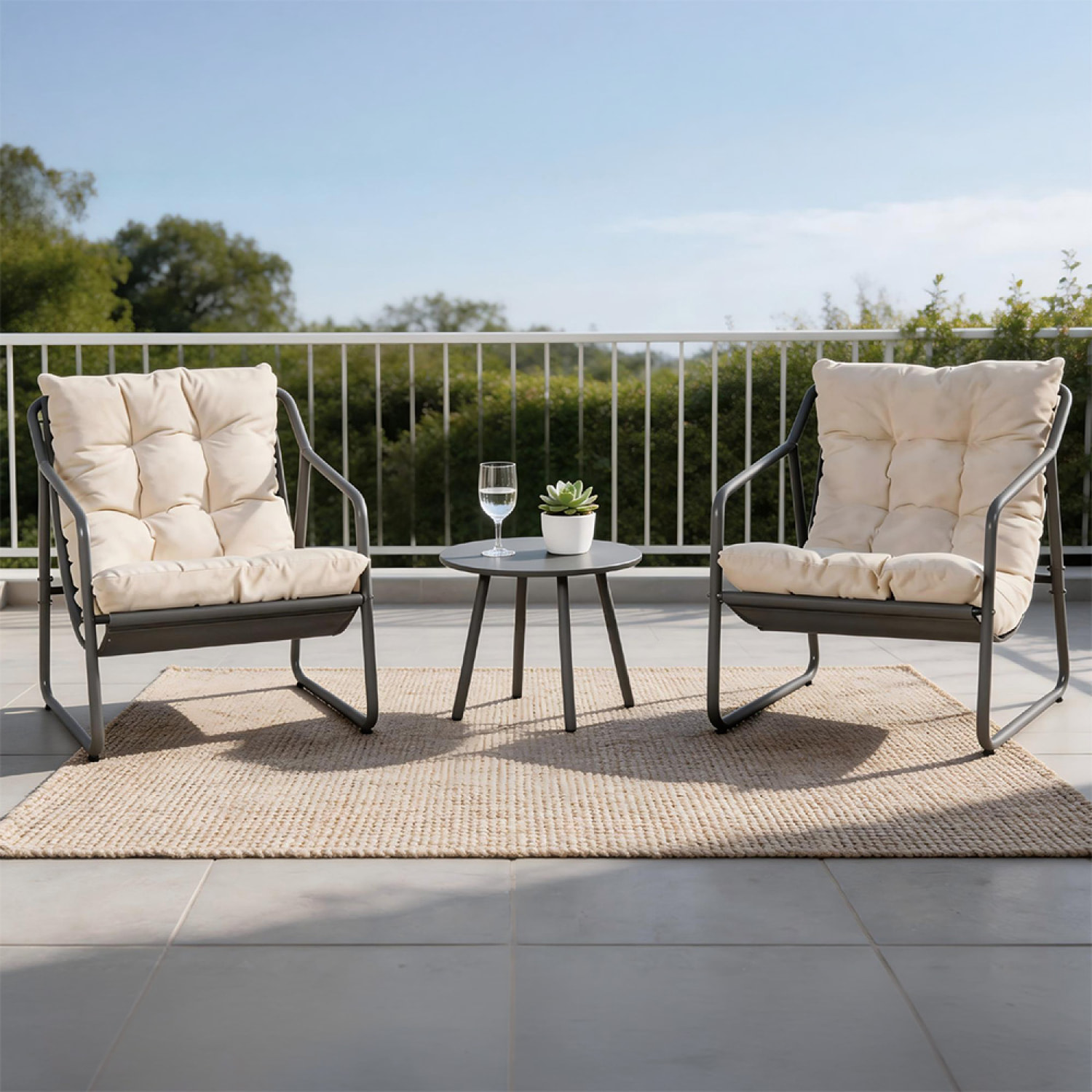 Ensemble de jardin 2 fauteuils gris avec table basse ANTHI