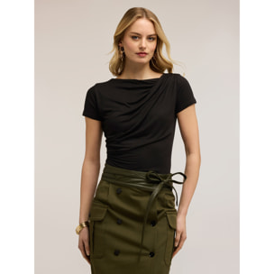 Motivi - Camiseta de jersey con drapeado - Negro