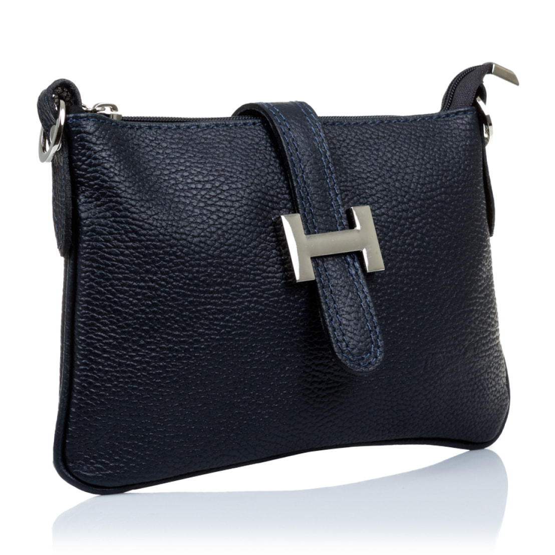 FIRENZE ARTEGIANI Borsa a Mano da Donna Allerona. Vera Pelle Dollaro Made in Italy 24x2x14 Cm. Colore blu marino