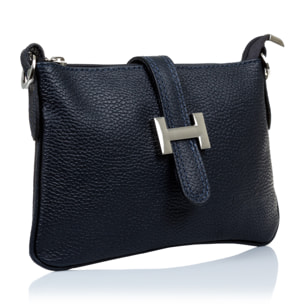 FIRENZE ARTEGIANI Borsa a Mano da Donna Allerona. Vera Pelle Dollaro Made in Italy 24x2x14 Cm. Colore blu marino