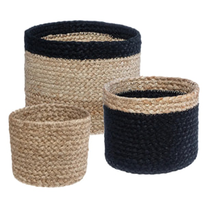Set de 3 paniers - jute - noir