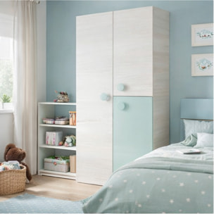 Armadio Armadietto Per Cameretta E Camera Da Letto Mobile Mobiletto Guardaroba Compatto Barra Appendiabiti 200 x 90 x 52 Cm Bianco Alpi e Verde Acqua