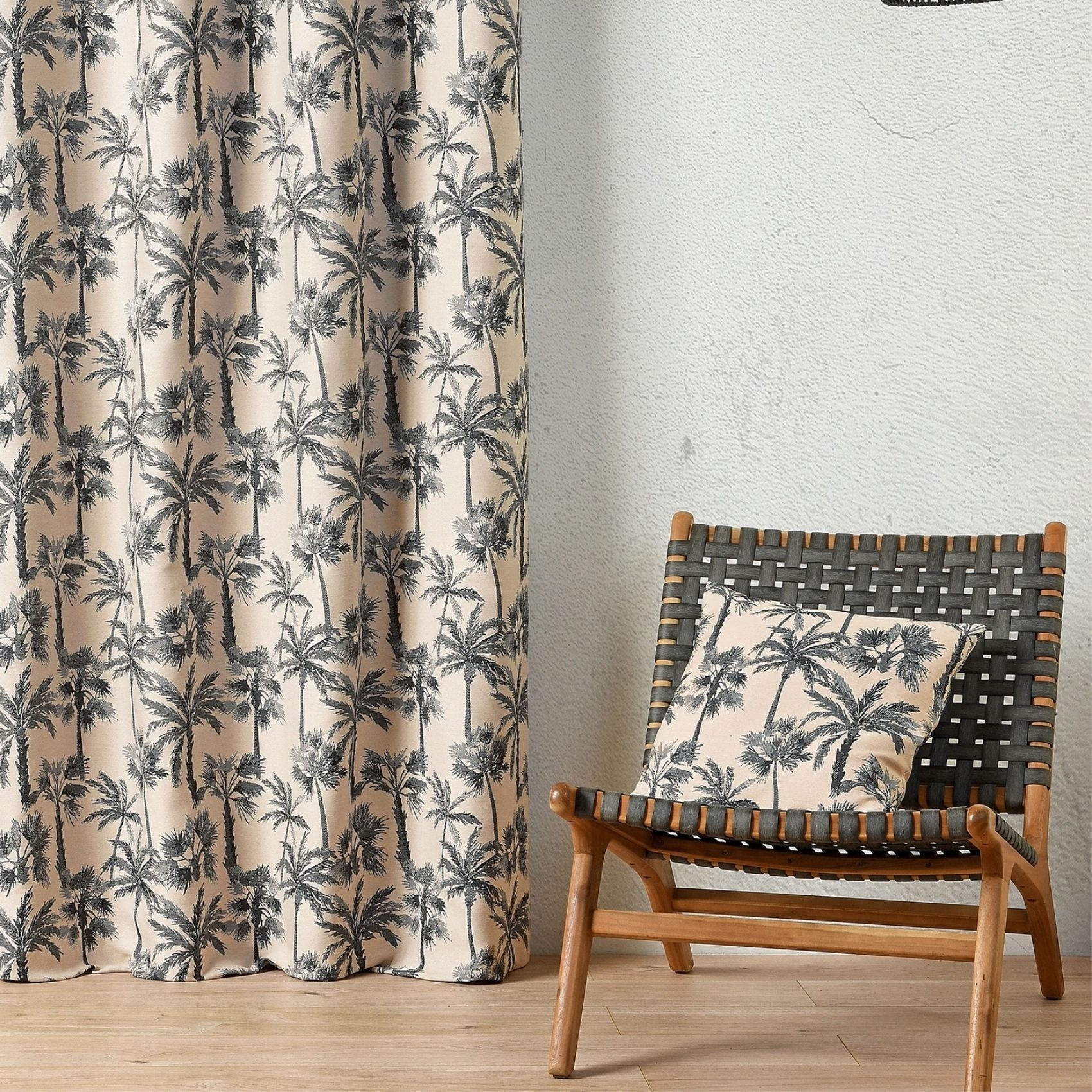 Coussin motif palmier tissé - Bleu
