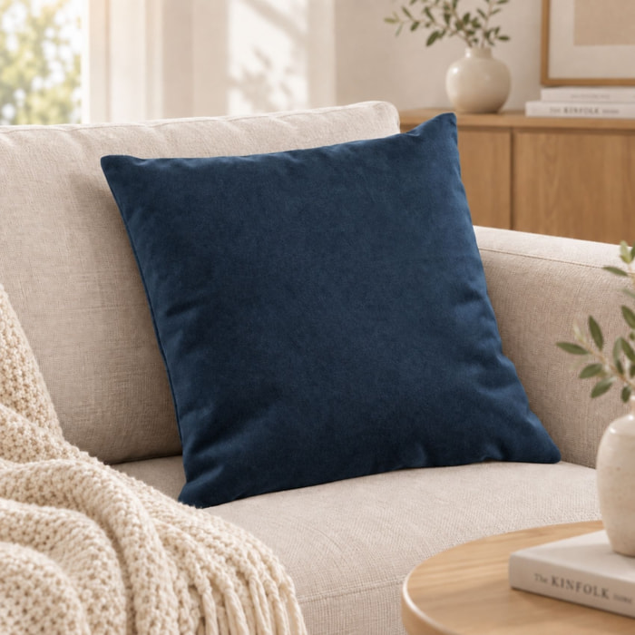 Coussin velours  - Effet peau de pêche - Bleu