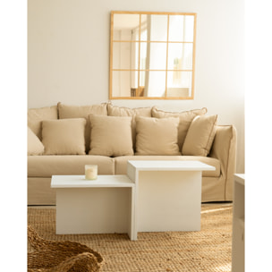 Table basse 2 pièces en bois massif blanc 100x45cm Hauteur: 44.6 Longueur: 100 Largeur: 39